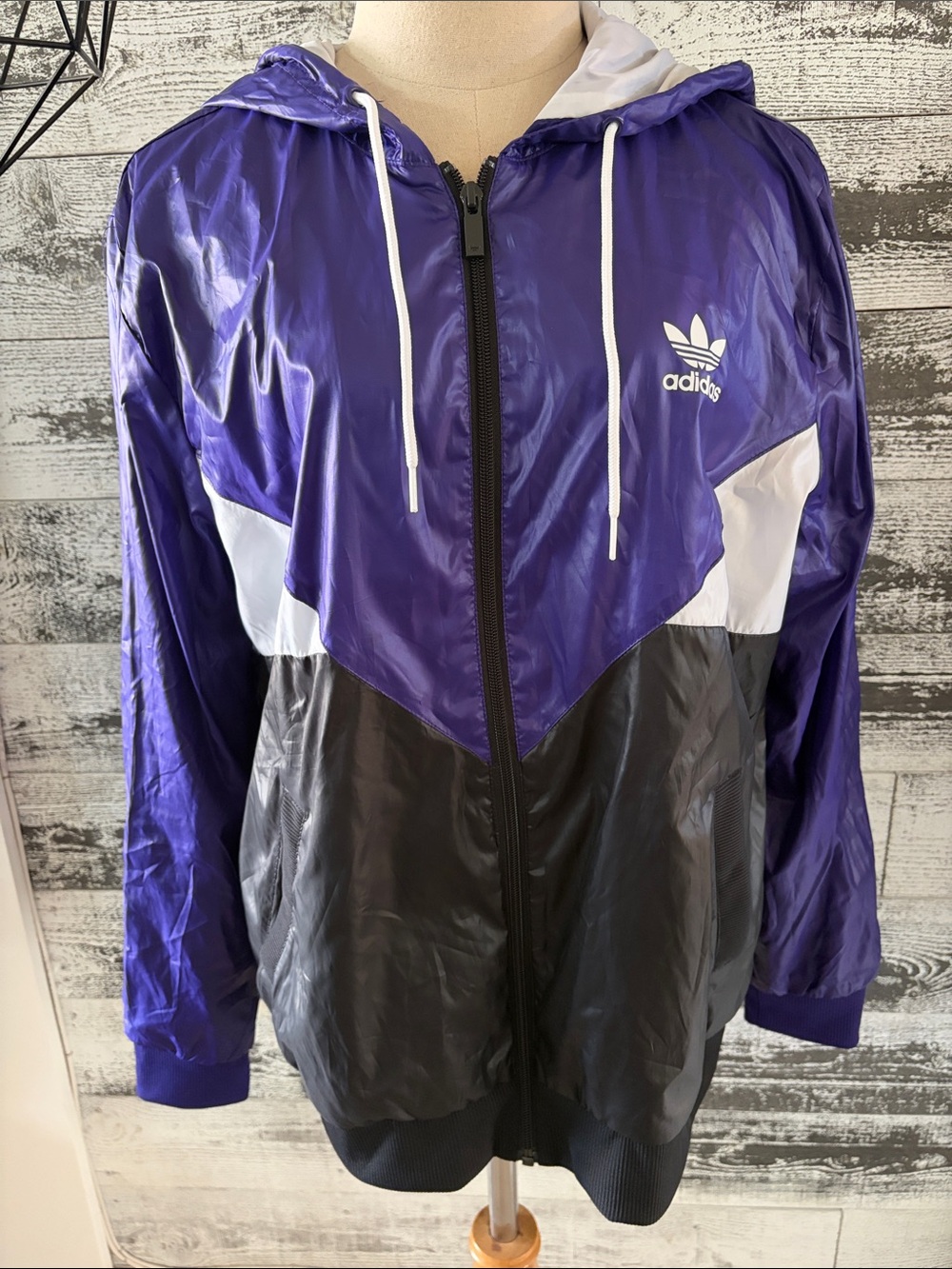 adidas Purple, Black & White Hooded Windbreaker Jacket